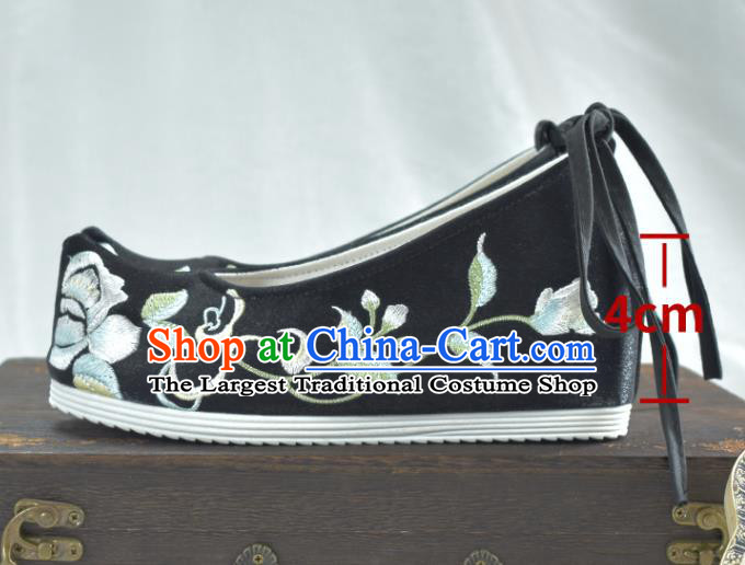 China Embroidered Black Shoes Traditional Hanfu Bow Shoes National Wedding Cloth Shoes