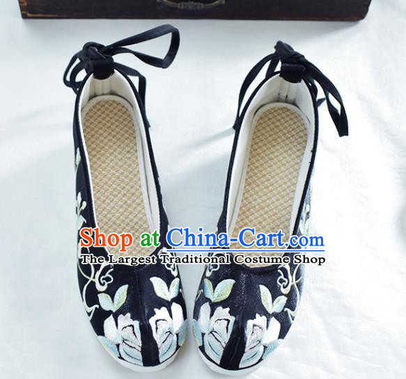 China Embroidered Black Shoes Traditional Hanfu Bow Shoes National Wedding Cloth Shoes