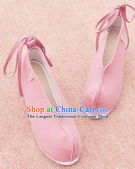 China National Female Shoes Ancient Swordswoman Pink Shoes Traditional Hanfu Cloth Shoes