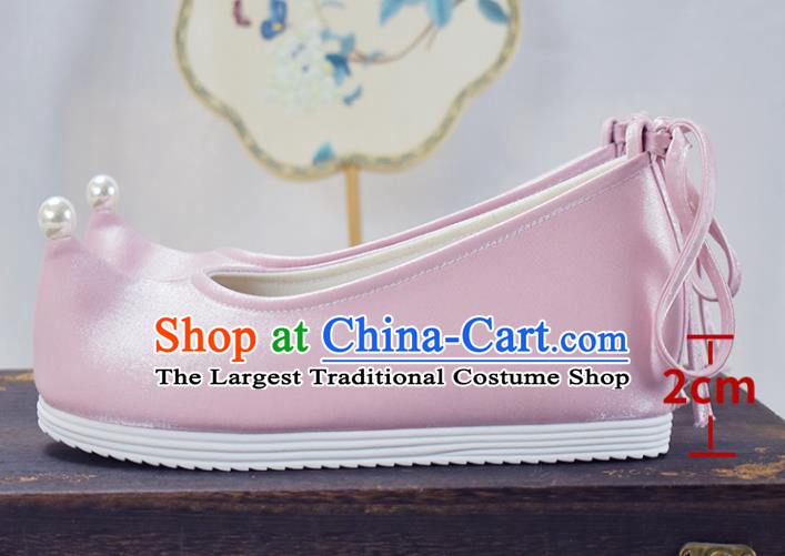 China Traditional Hanfu Shoes Ancient Princess Pink Shoes National Women Bow Shoes
