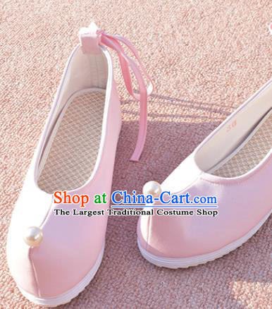 China Traditional Hanfu Shoes Ancient Princess Pink Shoes National Women Bow Shoes