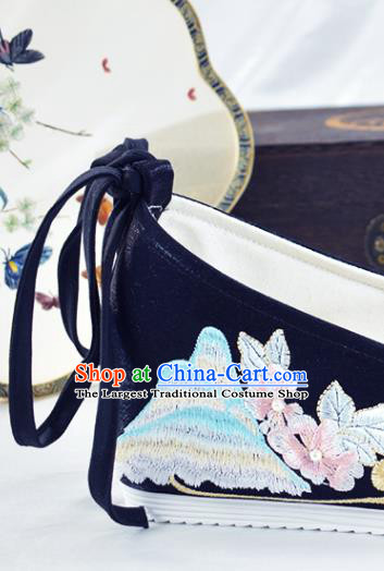 China Ancient Princess Shoes National Black Embroidered Shoes Traditional Ming Dynasty Hanfu Shoes