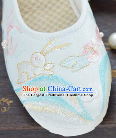 China National Spring Festival Shoes Traditional Embroidered Rabbit Shoes Women White Cloth Shoes