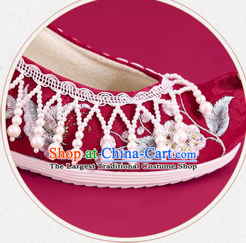China Red Embroidered Shoes Princess Shoes Traditional Beads Tassel Shoes National Cloth Shoes