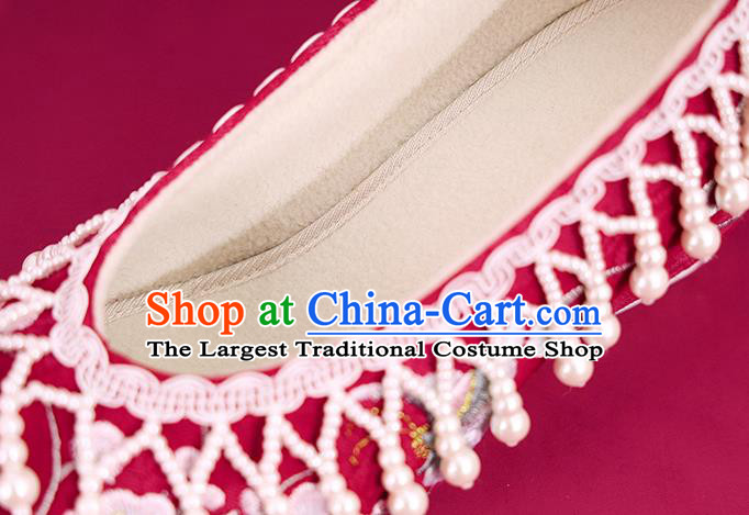 China Red Embroidered Shoes Princess Shoes Traditional Beads Tassel Shoes National Cloth Shoes