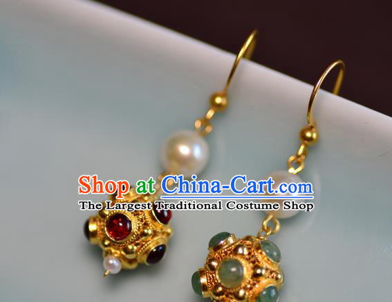 Chinese Ancient Princess Gems Ear Jewelry Traditional Sui Dynasty Palace Earrings Accessories