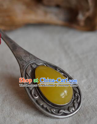 Chinese Ancient Empress Beeswax Hair Stick Traditional Qing Dynasty Silver Hairpin