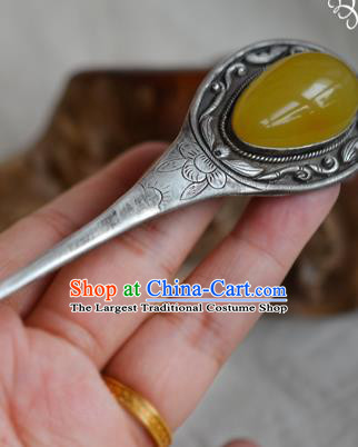 Chinese Ancient Empress Beeswax Hair Stick Traditional Qing Dynasty Silver Hairpin