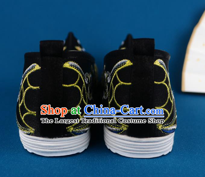 Chinese Handmade Men Shoes Embroidered Lion Shoes Traditional Black Cloth Shoes