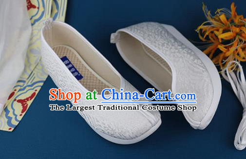 China Ancient Princess Shoes Traditional Ming Dynasty White Brocade Shoes