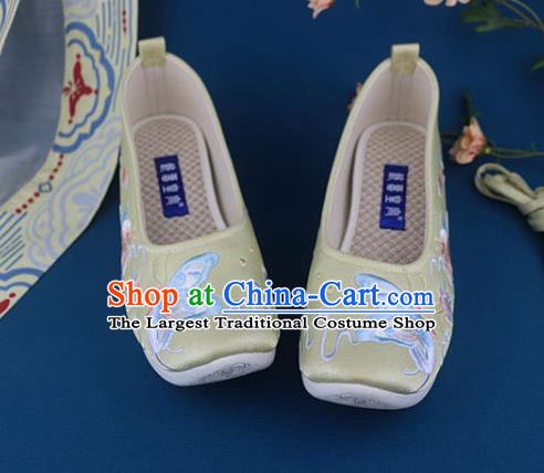 China Handmade Yellow Cloth Shoes National Embroidered Butterfly Shoes Traditional Ming Dynasty Princess Shoes