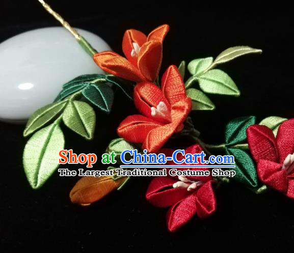 Chinese Traditional Trumpet Creeper Hairpin Hanfu Hair Accessories Ancient Princess Silk Flowers Hair Stick