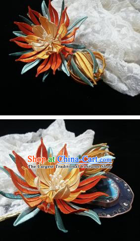 Chinese Song Dynasty Court Hairpin Traditional Hanfu Hair Accessories Ancient Princess Red Silk Epiphyllum Hair Stick