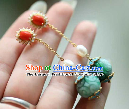 Chinese Traditional Pearls Earrings Accessories Ancient Empress Jade Ear Jewelry