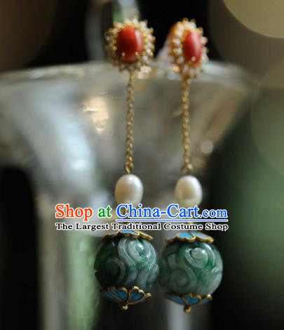 Chinese Traditional Pearls Earrings Accessories Ancient Empress Jade Ear Jewelry