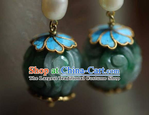 Chinese Traditional Pearls Earrings Accessories Ancient Empress Jade Ear Jewelry