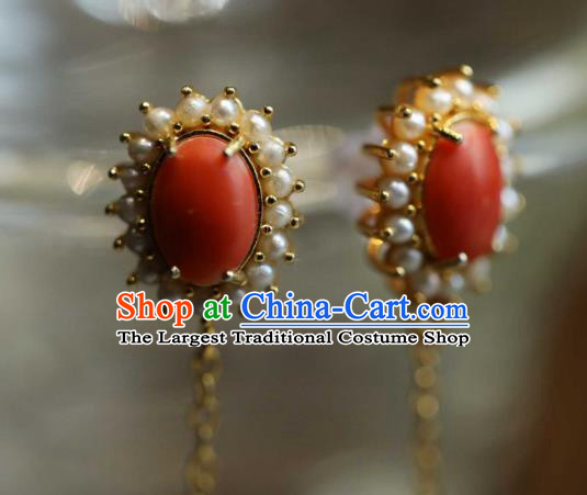 Chinese Traditional Pearls Earrings Accessories Ancient Empress Jade Ear Jewelry