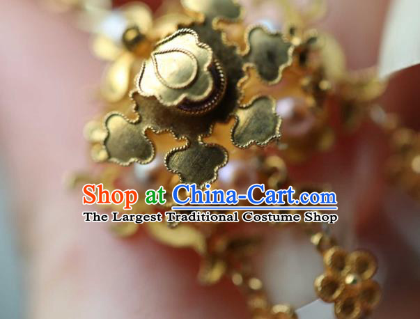Chinese Traditional Amethyst Earrings Accessories Ancient Ming Dynasty Golden Plum Tassel Ear Jewelry