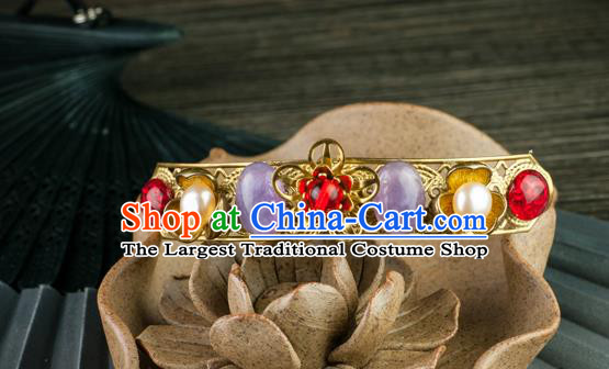 Chinese Ancient Court Woman Gems Hair Stick Traditional Ming Dynasty Empress Golden Hairpin