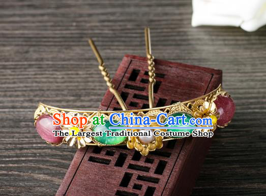 Chinese Ancient Court Princess Hair Accessories Traditional Ming Dynasty Palace Lady Chrysoprase Hairpin