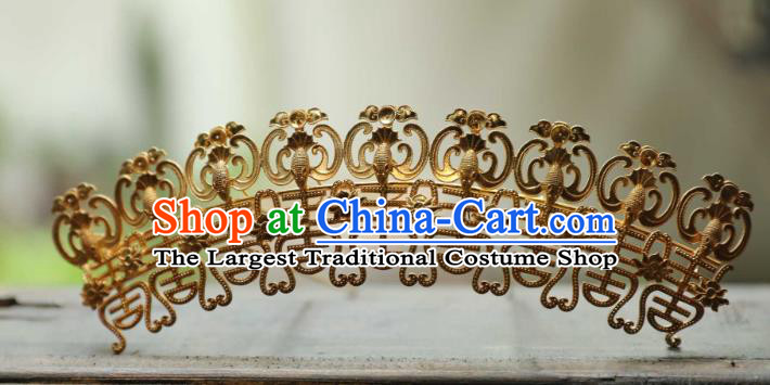 Chinese Handmade Traditional Ming Dynasty Hairpin Hair Accessories Ancient Empress Golden Phoenix Hair Crown