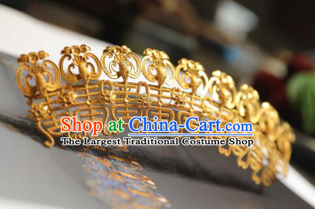 Chinese Handmade Traditional Ming Dynasty Hairpin Hair Accessories Ancient Empress Golden Phoenix Hair Crown