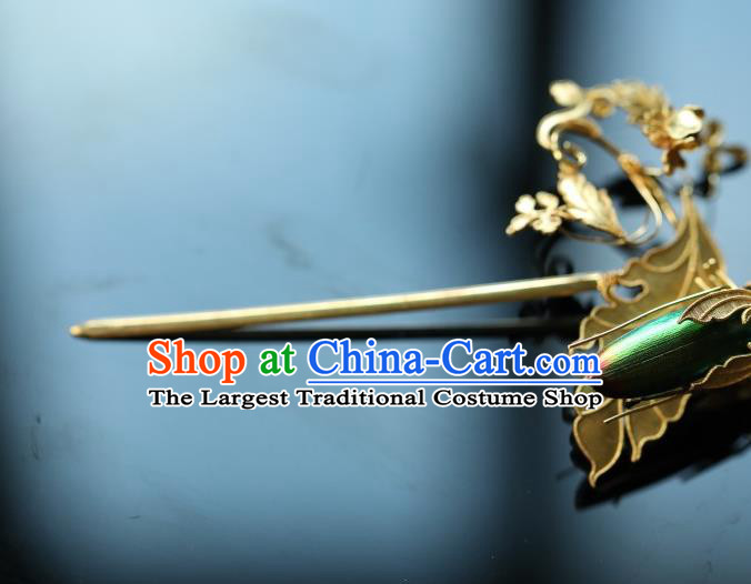 Chinese Handmade Hairpin Traditional Ming Dynasty Hair Accessories Ancient Empress Blueing Grasshopper Hair Stick