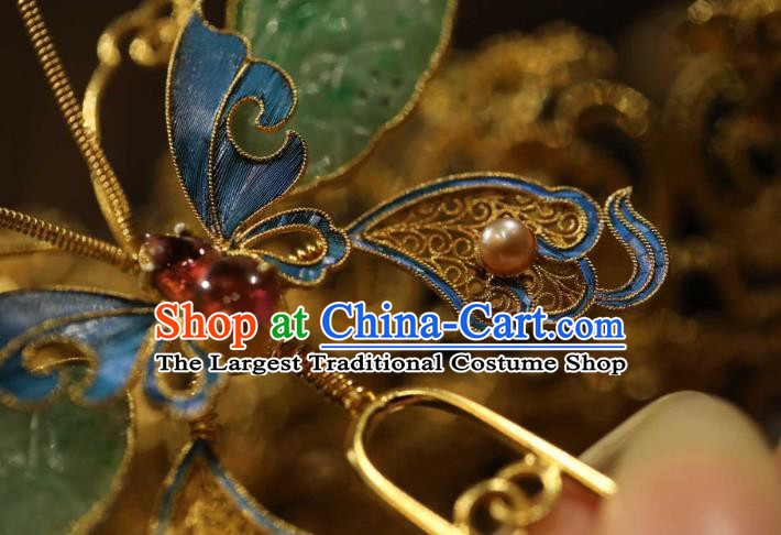Chinese Traditional Song Dynasty Palace Hairpin Handmade Hair Accessories Ancient Empress Jade Butterfly Hair Stick