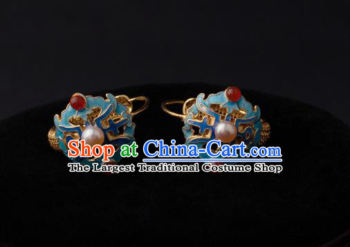 Chinese Ancient Qing Dynasty Court Woman Ear Jewelry Traditional Hanfu Earrings Cloisonne Accessories