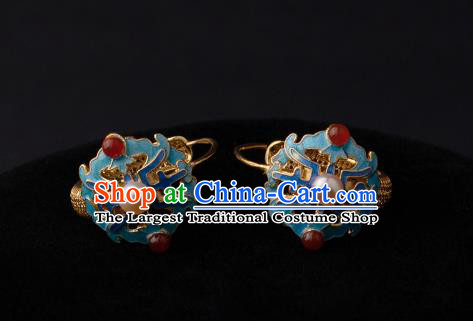 Chinese Ancient Qing Dynasty Court Woman Ear Jewelry Traditional Hanfu Earrings Cloisonne Accessories