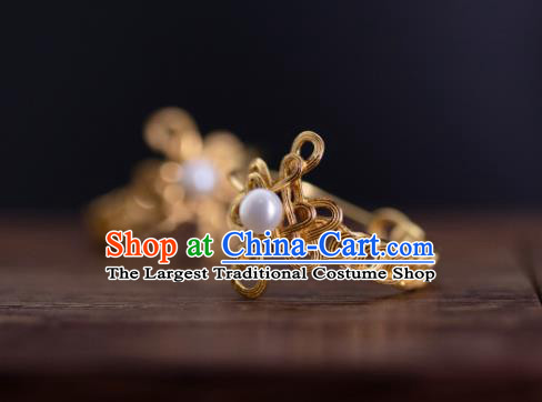 Chinese Ancient Court Empress Golden Ear Jewelry Traditional Ming Dynasty Queen Earrings Pearl Accessories