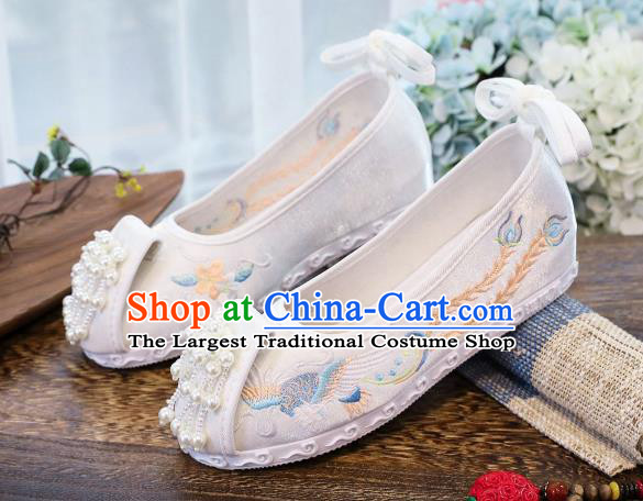 China Traditional Beads Tassel Shoes Hanfu Shoes Handmade National Shoes Embroidered Phoenix Shoes