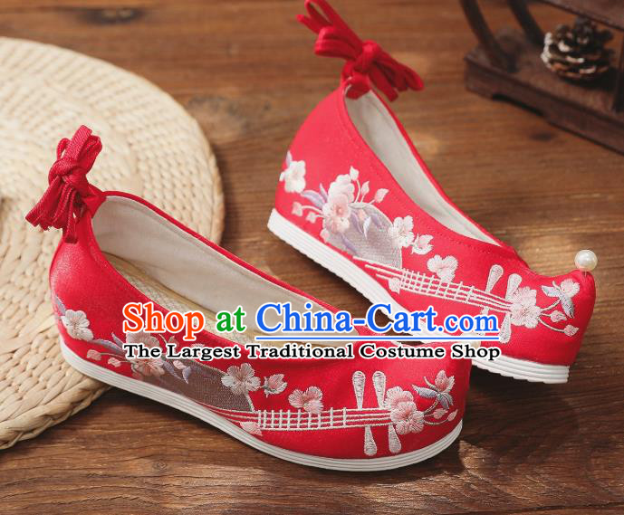 China Handmade Hanfu Bow Shoes National Red Cloth Shoes Traditional Wedding Shoes Embroidered Shoes