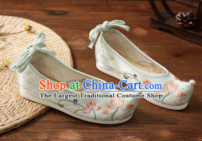 China National Shoes Traditional Light Blue Cloth Shoes Embroidered Shoes Handmade Hanfu Shoes