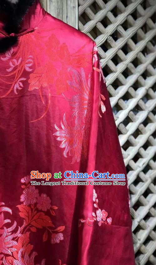 China Traditional Chrysanthemum Pattern Jacket National Tang Suit Outer Garment Rosy Silk Cotton Wadded Coat