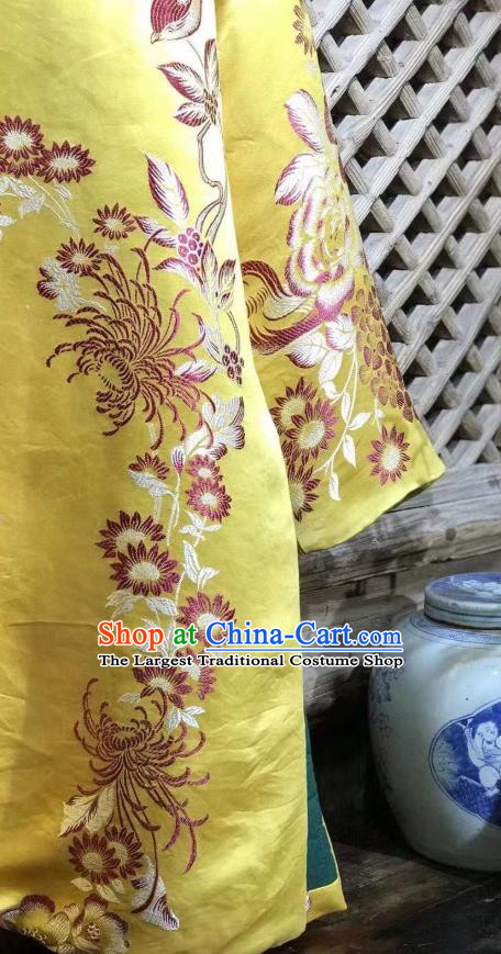 China Traditional Yellow Silk Cotton Wadded Jacket National Tang Suit Outer Garment Classical Chrysanthemum Pattern Coat