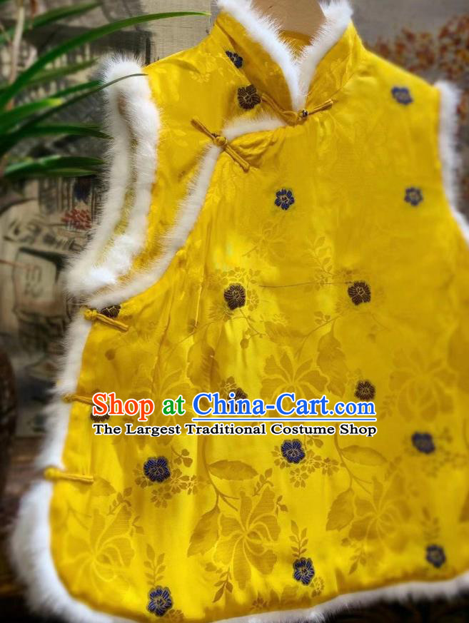 China Tang Suit Yellow Silk Waistcoat Winter Vest Women Clothing