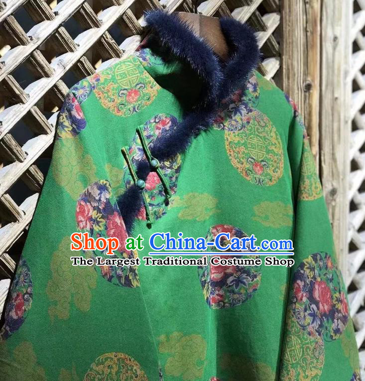 China Traditional Pattern Green Jacket Tang Suit Cotton Padded Coat National New Year Outer Garment