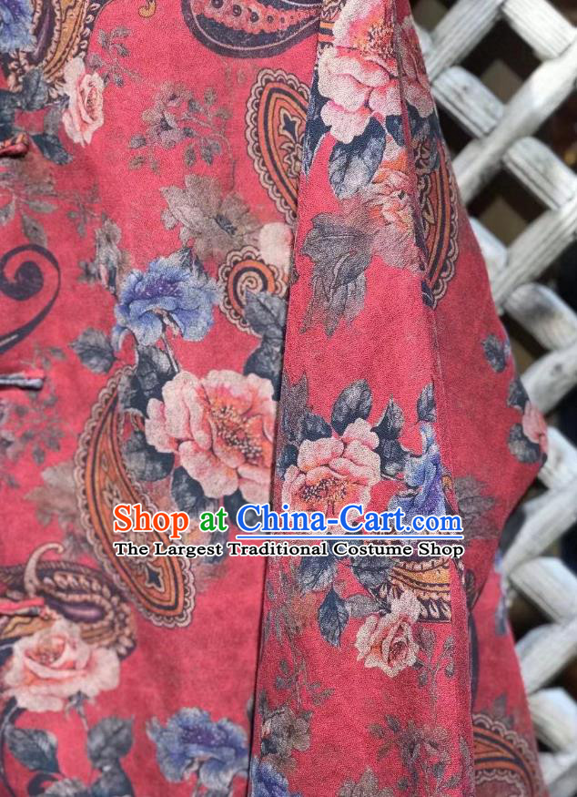 China Tang Suit Cotton Padded Coat National New Year Outer Garment Traditional Flowers Pattern Red Jacket