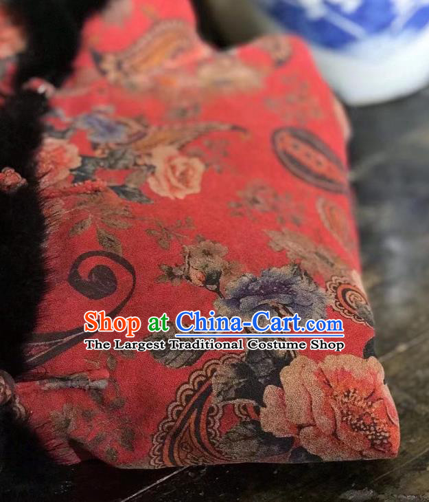 China Tang Suit Cotton Padded Coat National New Year Outer Garment Traditional Flowers Pattern Red Jacket