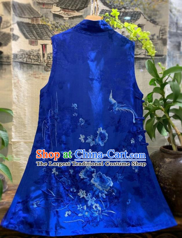 China Tang Suit Royalblue Silk Waistcoat National Clothing Embroidered Phoenix Vest