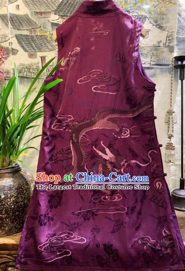 China National Clothing Embroidered Goldfish Vest Tang Suit Purple Silk Waistcoat