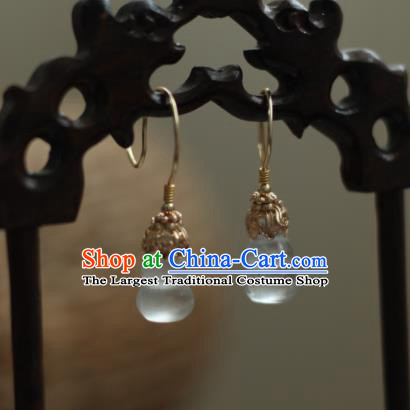 China Ancient Palace Lady Gourd Ear Jewelry Traditional Qing Dynasty Princess White Chalcedony Earrings