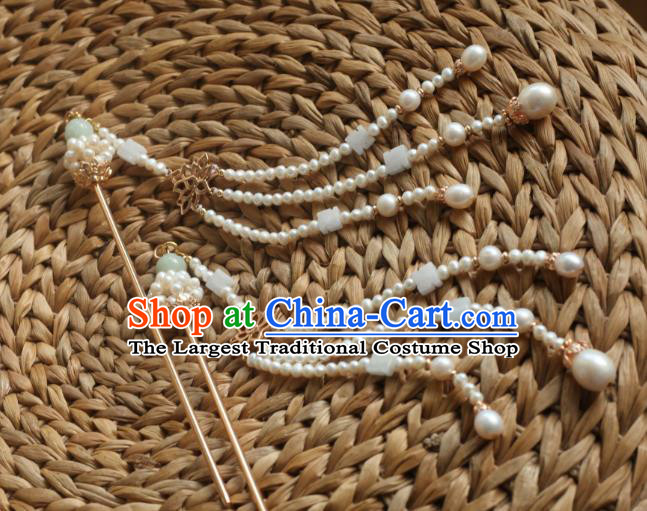 Chinese Handmade Song Dynasty Hairpin Traditional Hanfu Hair Accessories Ancient Empress Pearls Tassel Hair Stick