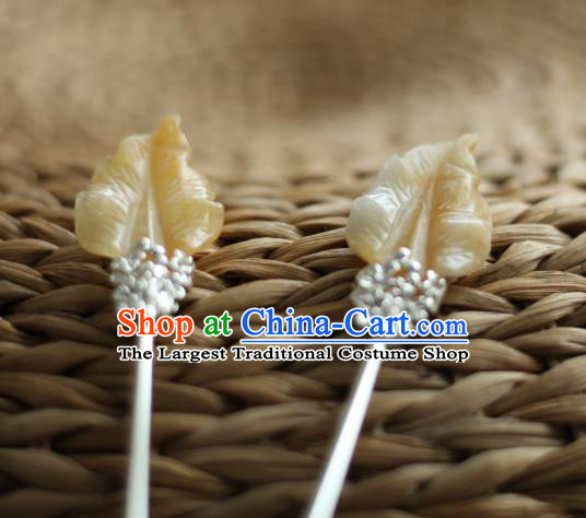 Chinese Handmade Yellow Jade Leaf Hairpin Traditional Hanfu Hair Accessories Ancient Princess Hair Clip