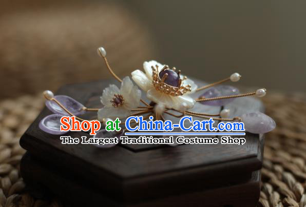 Chinese Handmade Shell Hairpin Traditional Hanfu Hair Accessories Ancient Princess Amethyst Hair Stick