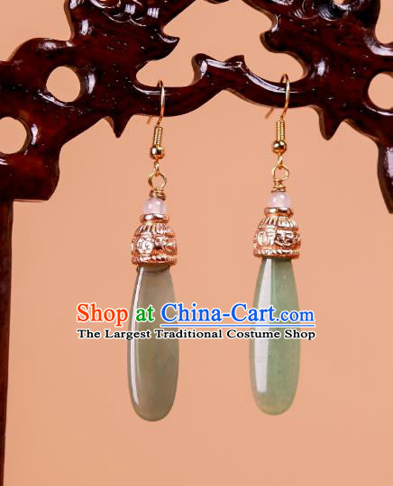 China Ancient Imperial Consort Jade Ear Jewelry Traditional Qing Dynasty Earrings