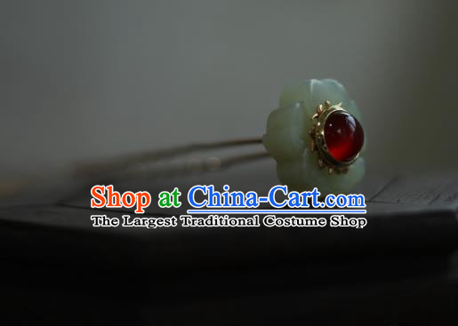 Chinese Traditional Hanfu Hair Accessories Ancient Princess Jade Plum Hair Stick Handmade Red Crystal Hairpin