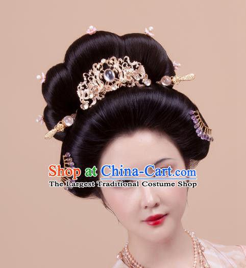 Chinese Handmade Golden Hairpin Traditional Tang Dynasty Hanfu Hair Accessories Ancient Imperial Consort Hair Stick