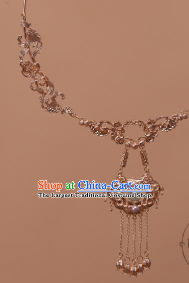 China Traditional Hanfu Golden Tassel Necklace Handmade Ancient Princess Necklet Accessories